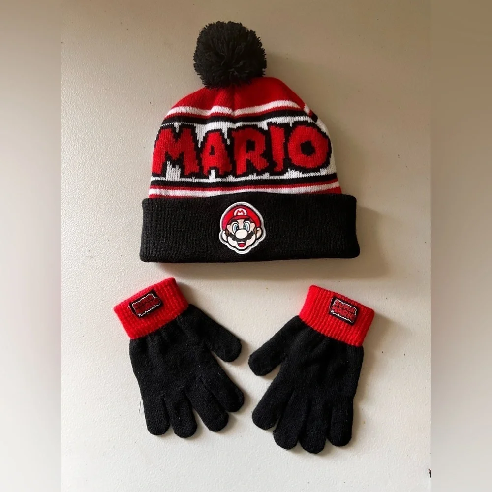 Super Mario Bros.Nintendo Boys Beanie And Gloves.